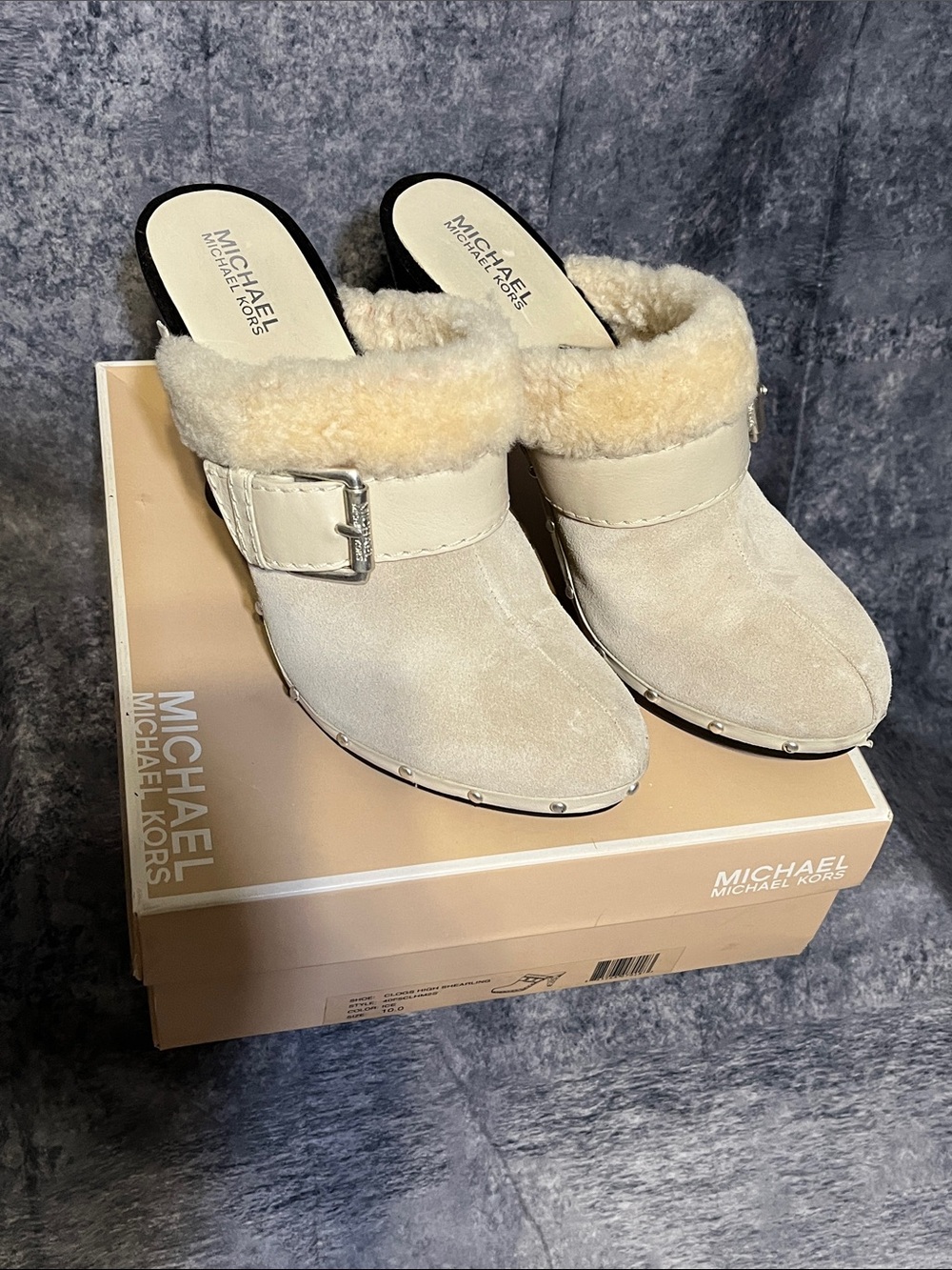 MICHAEL Michael Kors Cream Shearling-Trim Mule Clogs with Buckle